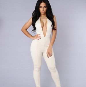 Fashion Nova Jumpsuit Sleeveless Deep V Nude
